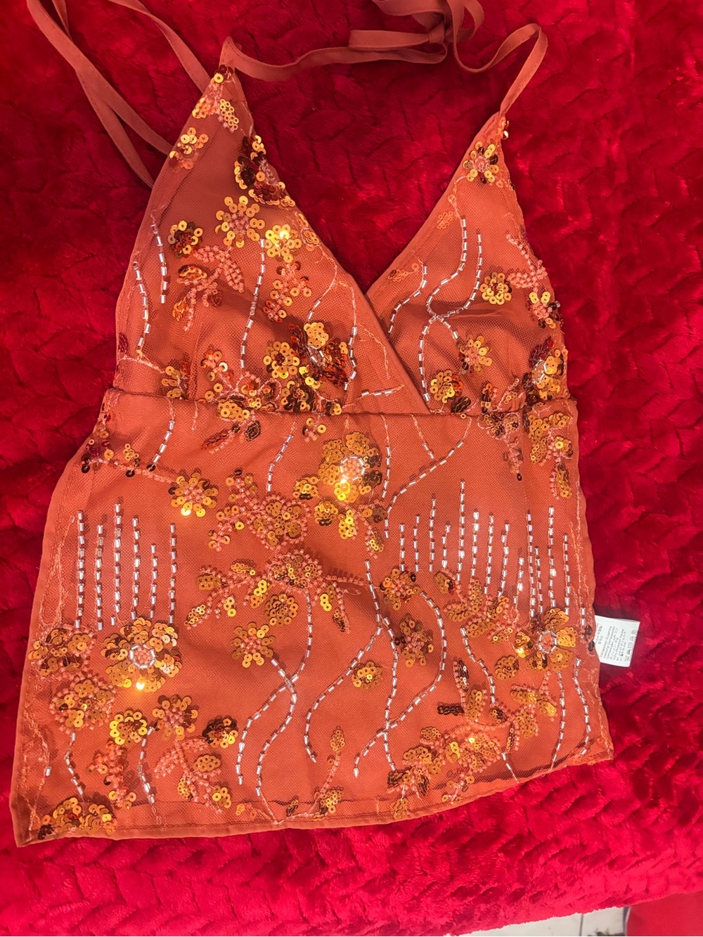 Orange Sequin Floral V‑Neck Cami - Picture 3 of 4